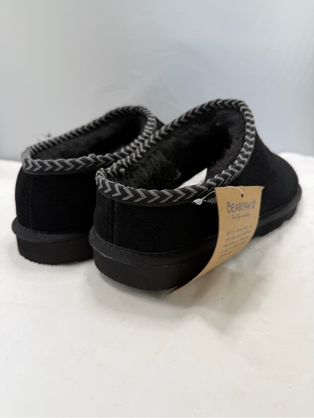 NWT BEARPAW boots clogs slip on woman’s 11 black suede slippers wool lined